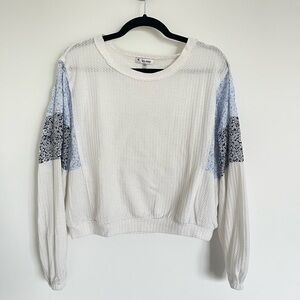 White and Blue Patterned Women's Top